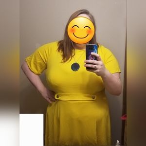 Eloquii Plus Size Yellow Fit and Flare Short Sleeve Dress, Size 28W